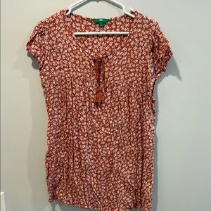 Dip Orange Flutter Sleeve Tie Front Blouse